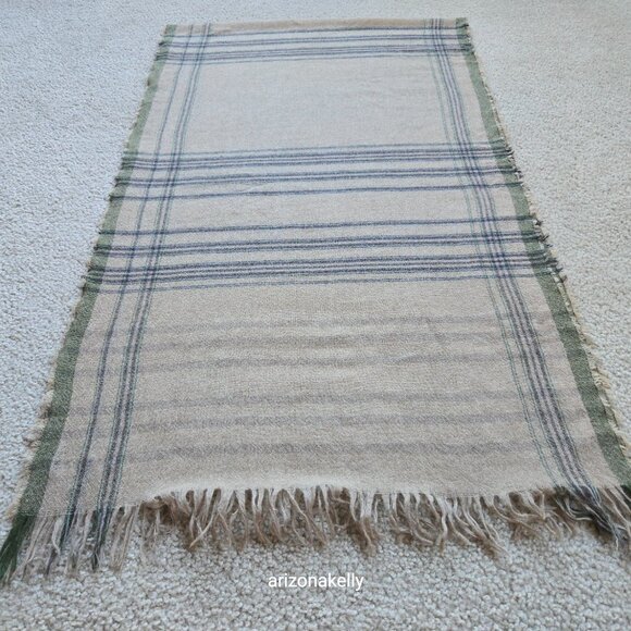 Amicale Cashmere Woven Plaid Fringe Tan Brown Green - Picture 8 of 12